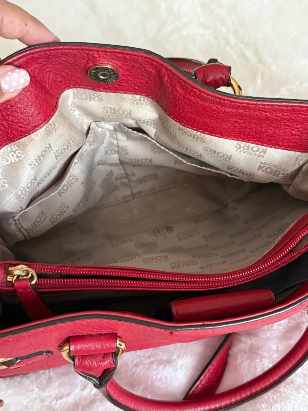 Michael Kors Red Leather Satchel with Gold Hardware